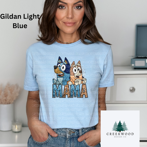 Blue Dog Mama Faux Sequin Design