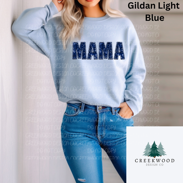 Mama Blue Faux Sequin/Embroidery Design