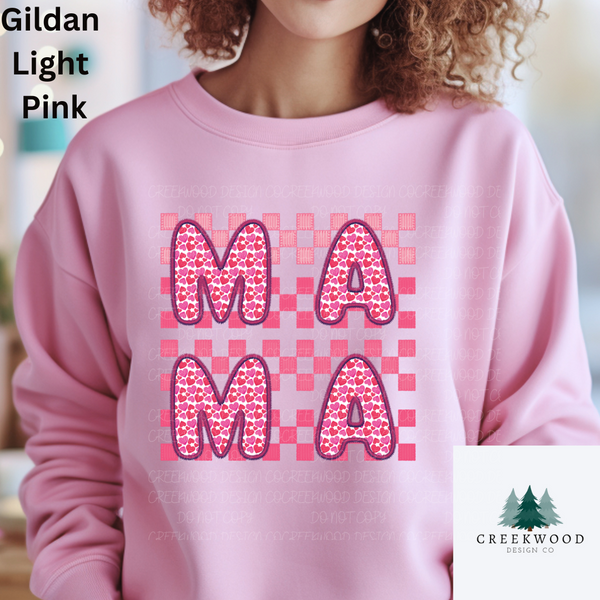 Mama Pink Checkerboard Faux Embroidery Design