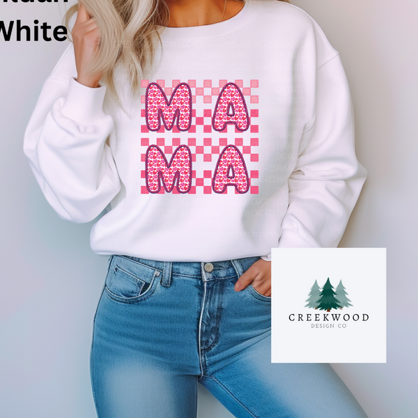 Mama Pink Checkerboard Faux Embroidery Design