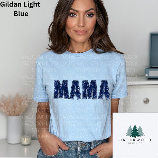 Mama Blue Faux Sequin/Embroidery Design