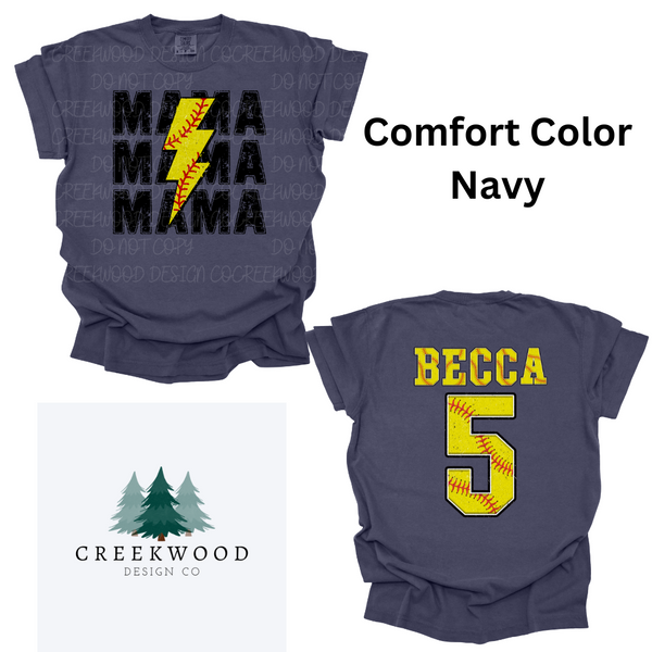 Softball Mama Personalized Tees (please add name and number to box)