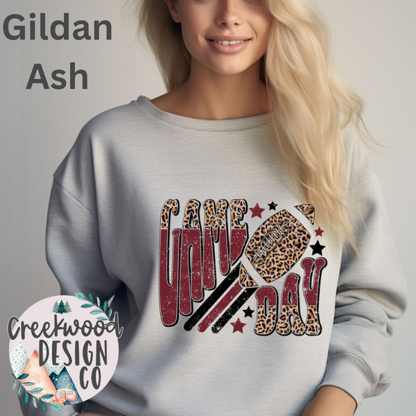 Distressed Game Day Maroon and Leopard Design