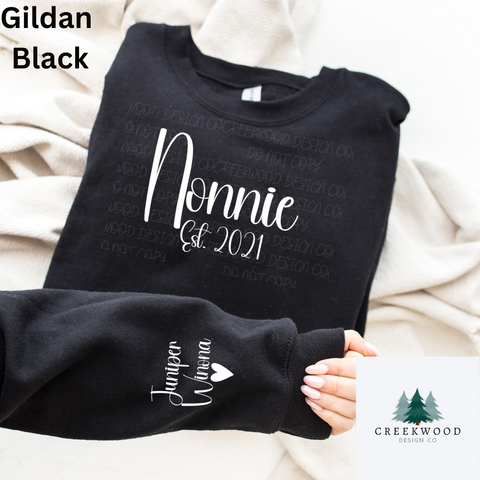 Grandmother Sweatshirt with personalize name and sleeve designs