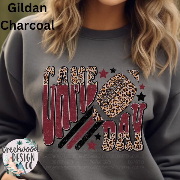 Distressed Game Day Maroon and Leopard Design