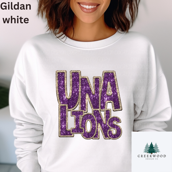 UNA Lions Purple and Gold Faux Sequin Design