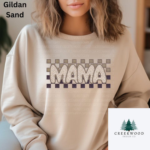 Mama Checkerboard Faux Embroidery